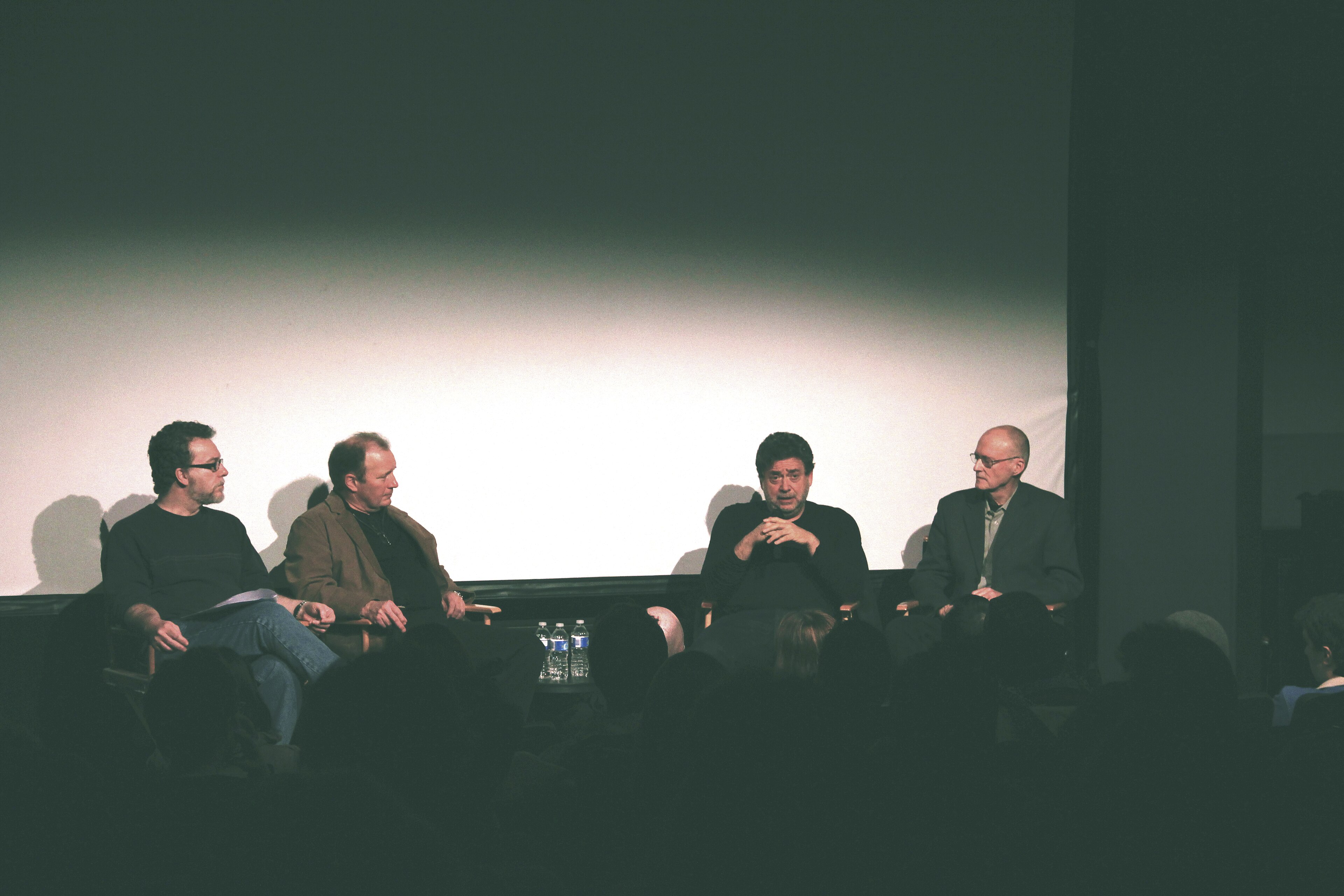 Cinematographer Guillermo Navarro and camera operator David Crone discussing camera craft with film students