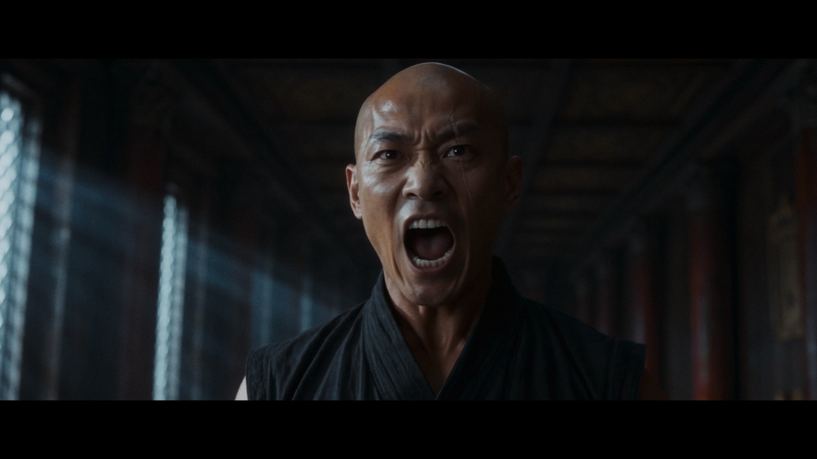 AI-generated frame from Hell Grind showing a character shouting in a dark interior