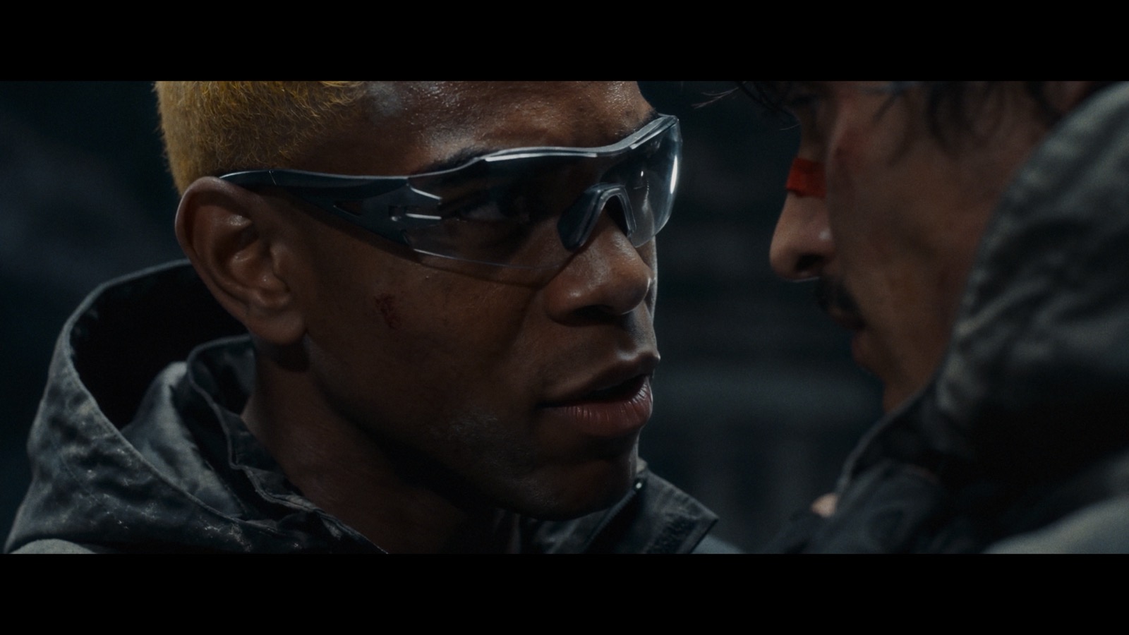 AI-generated frame from Hell Grind showing two characters in a tense close-up