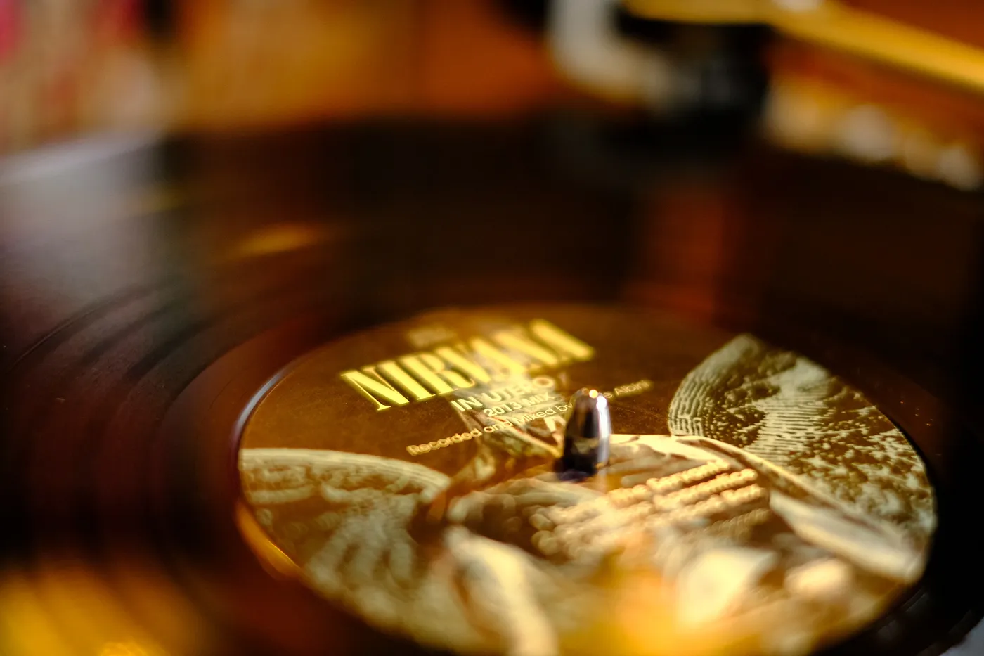 Close-up photograph of the In Utero 2013 mix record spinning