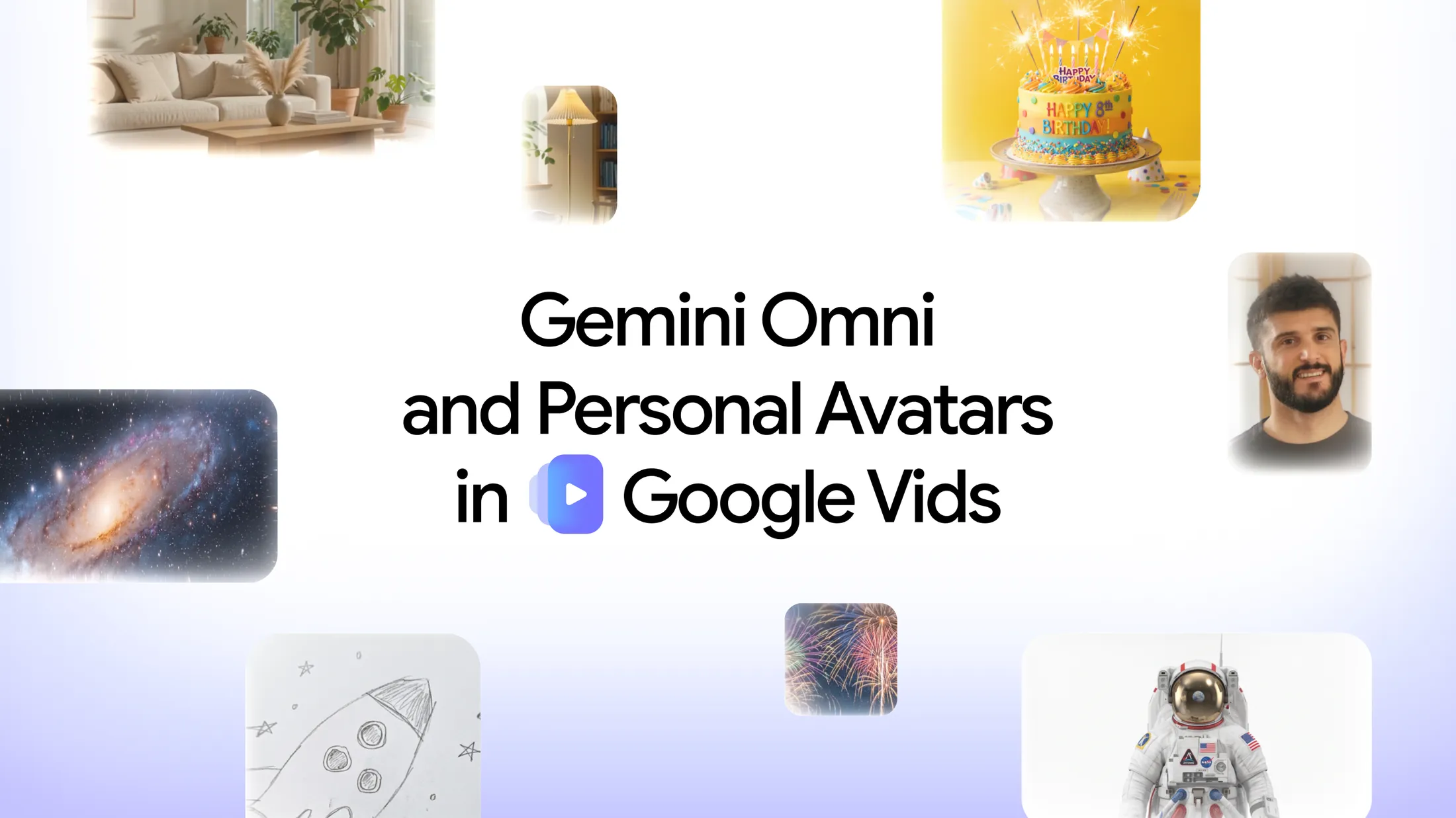 Google Vids artwork announcing Gemini Omni video generation and personal avatars