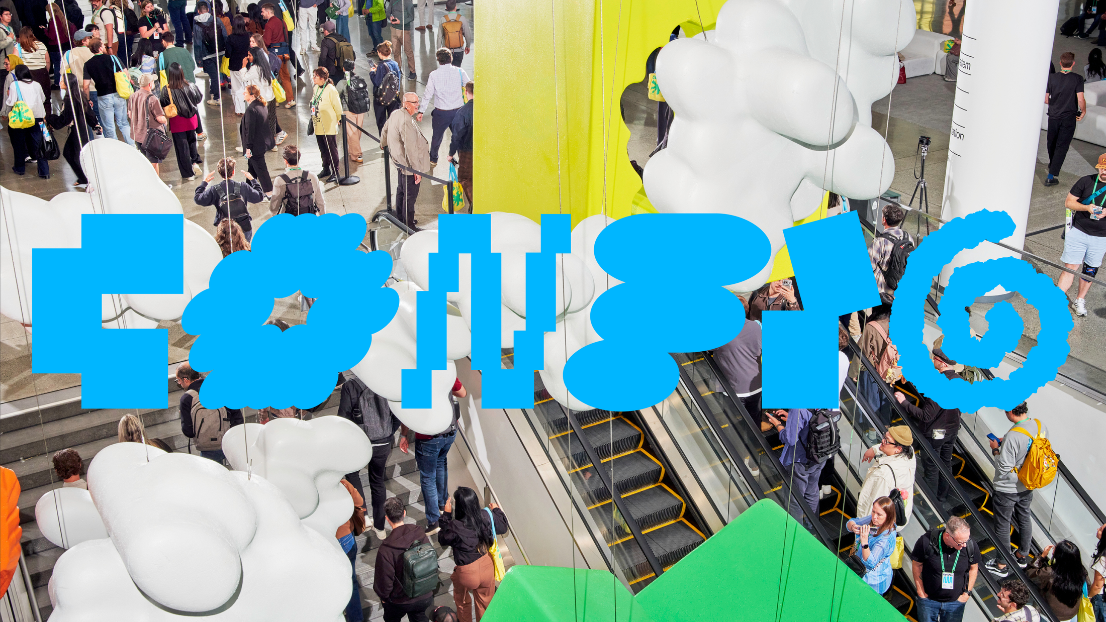 Config 2026 visual identity installed across the glass exterior of Moscone Center