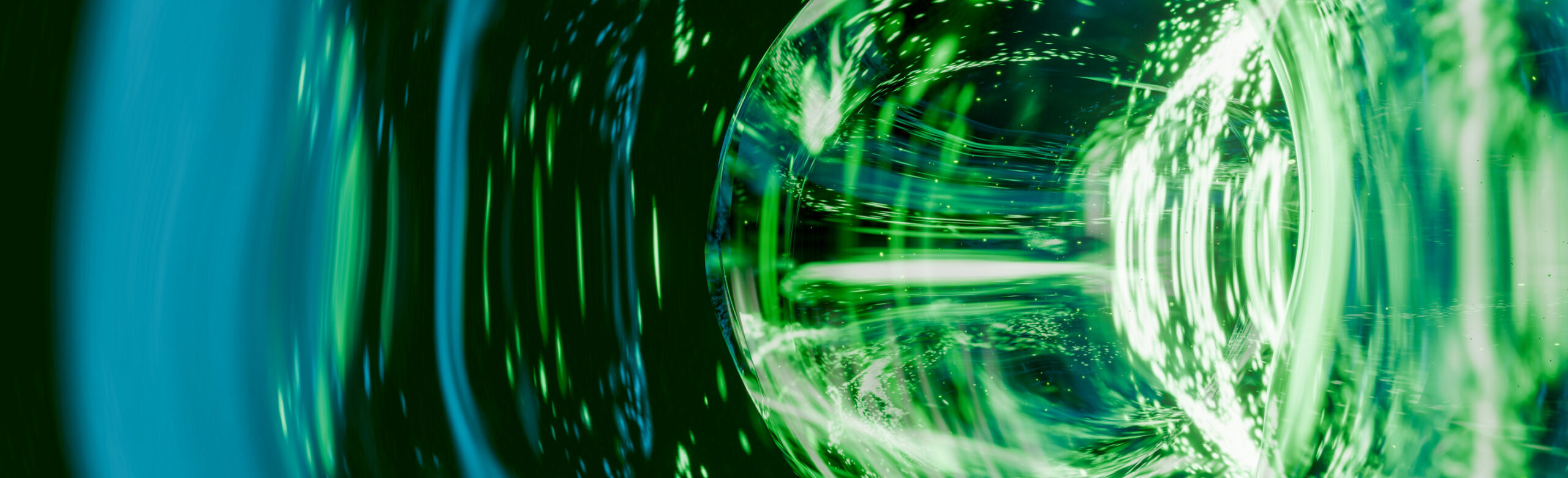 Green and blue light tunnel artwork for IAB AI disclosure standards
