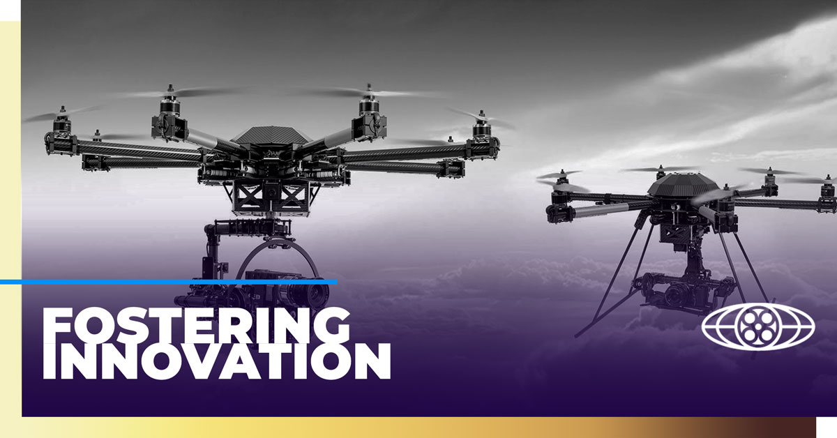 Two professional cinema drones in Motion Picture Association responsible innovation artwork