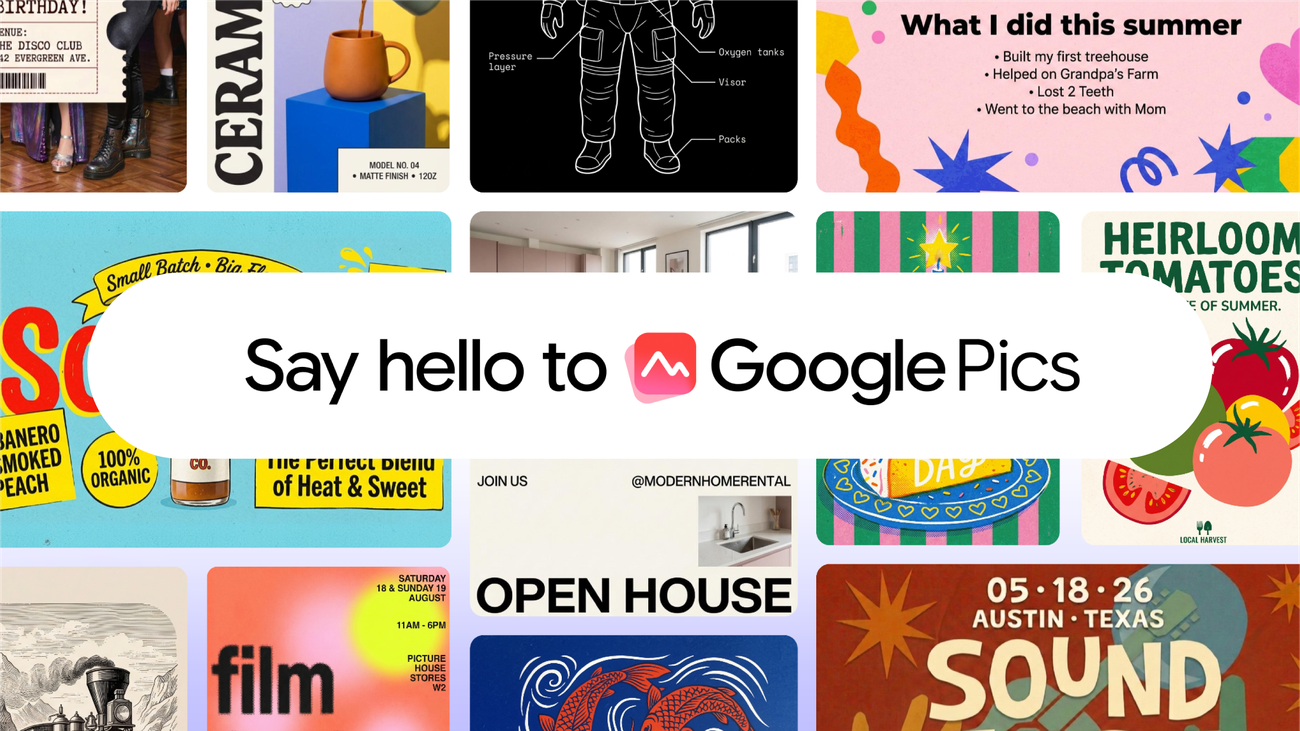 Collage of image designs created and edited with Google Pics in Workspace