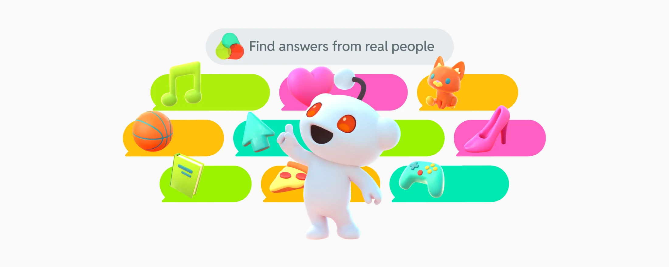 Reddit Answers artwork with Snoo, topic symbols and the words Find answers from real people