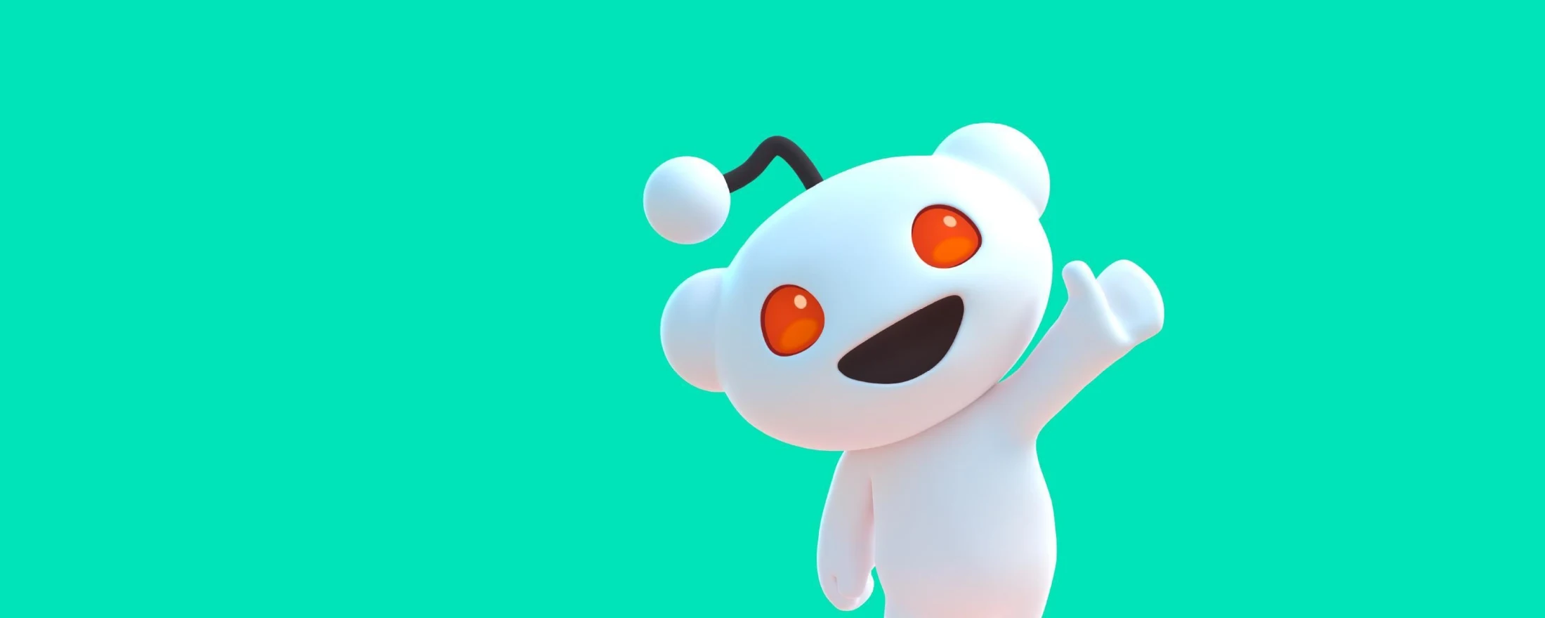 Reddit Snoo character waving against a bright teal background