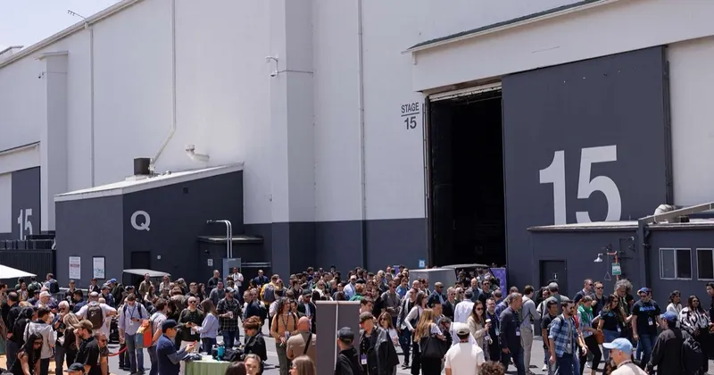 Crowd gathered outside Stage 15 during AI On The Lot in Los Angeles