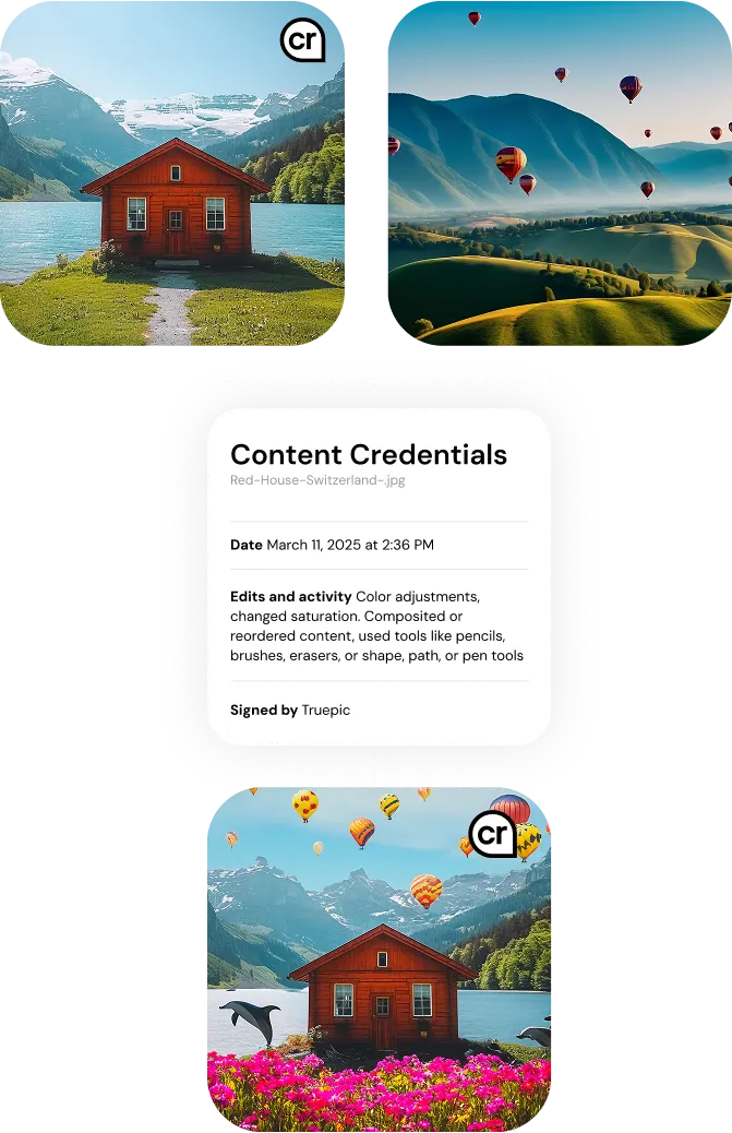 Content Credentials official flow graphic showing how a provenance signal travels with media