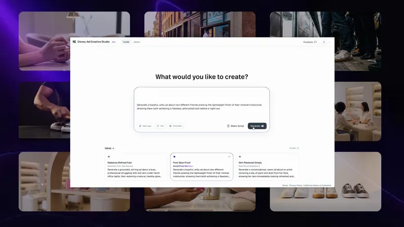 Disney Ad Creative Studio interface for generating connected-TV advertising from brand materials