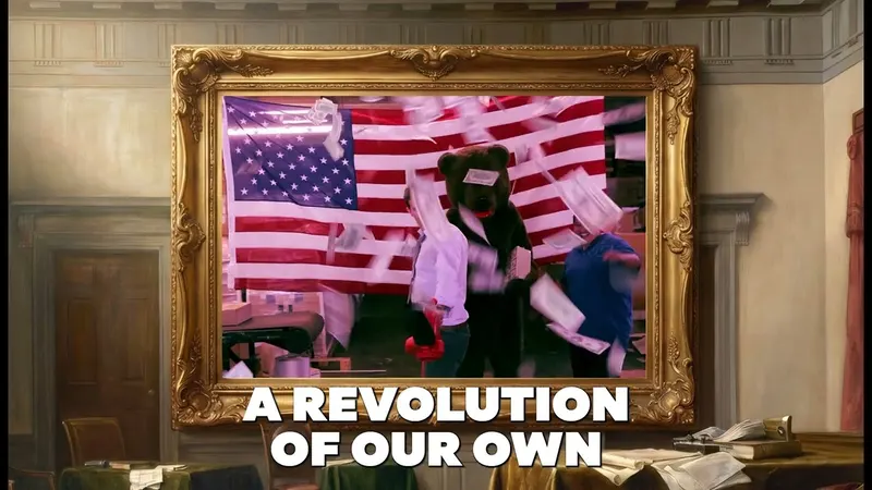 Dollar Shave Club Revolutionary Deals video thumbnail showing a framed patriotic scene with the words A Revolution of Our Own