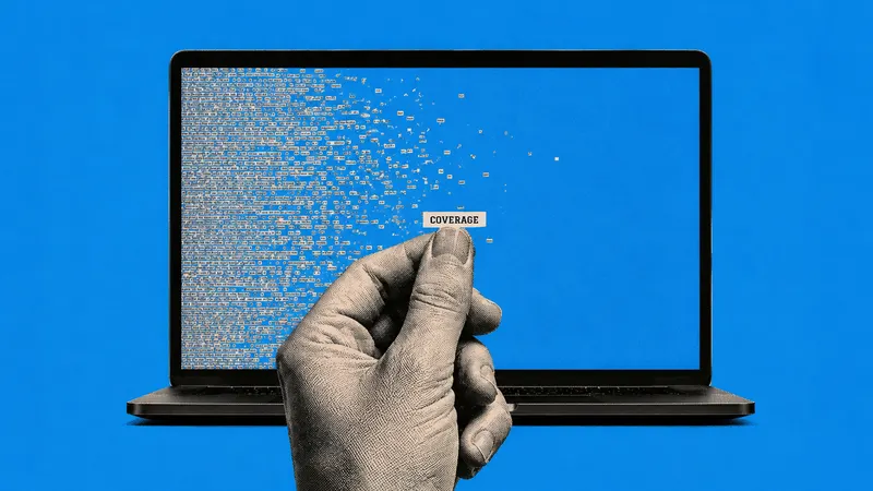 Illustration of digital publishing coverage being removed from a laptop screen