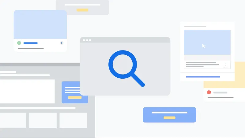 Google illustration for AI transparency in ads showing a search interface and an AI disclosure panel