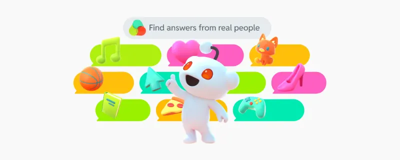 Reddit Answers artwork with Snoo, topic symbols and the words Find answers from real people
