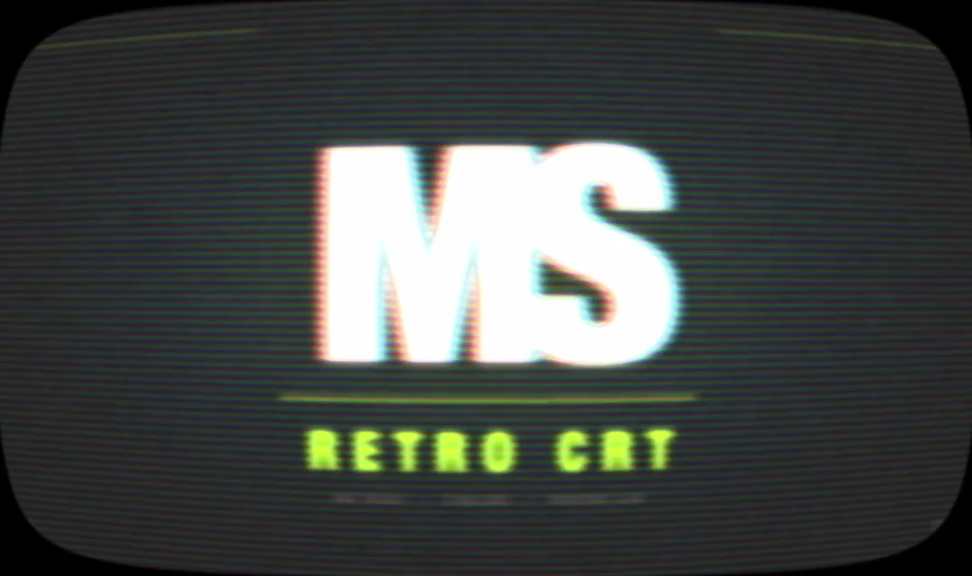 MS Curved CRT effect showing the MS mark on a curved scanline display
