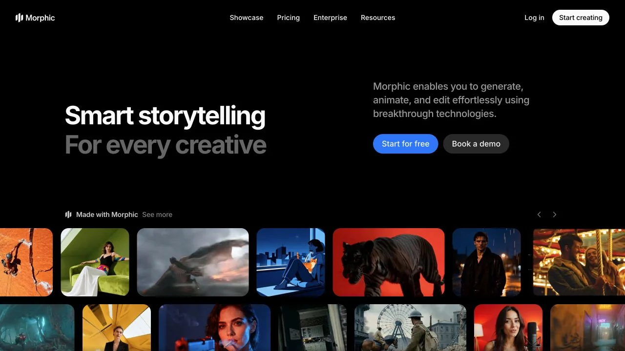 Morphic’s website with its wordmark and visual project examples