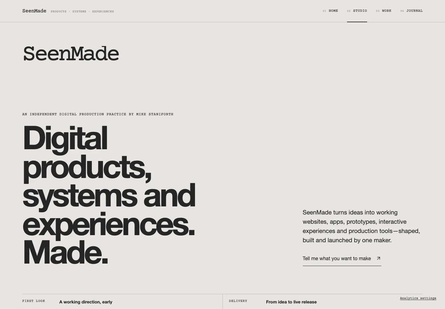 SeenMade website shown on a desktop viewport.