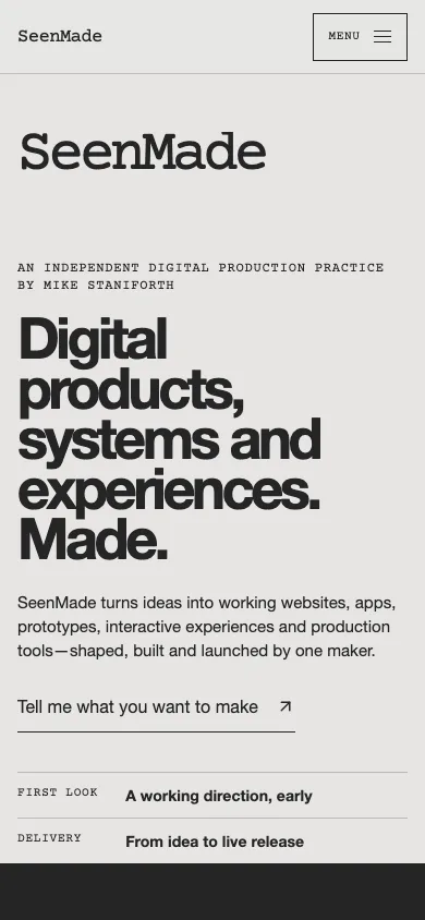 SeenMade website adapted for iPhone.