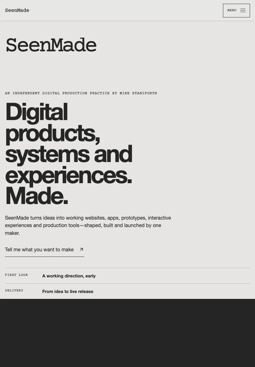 SeenMade website adapted for iPad.
