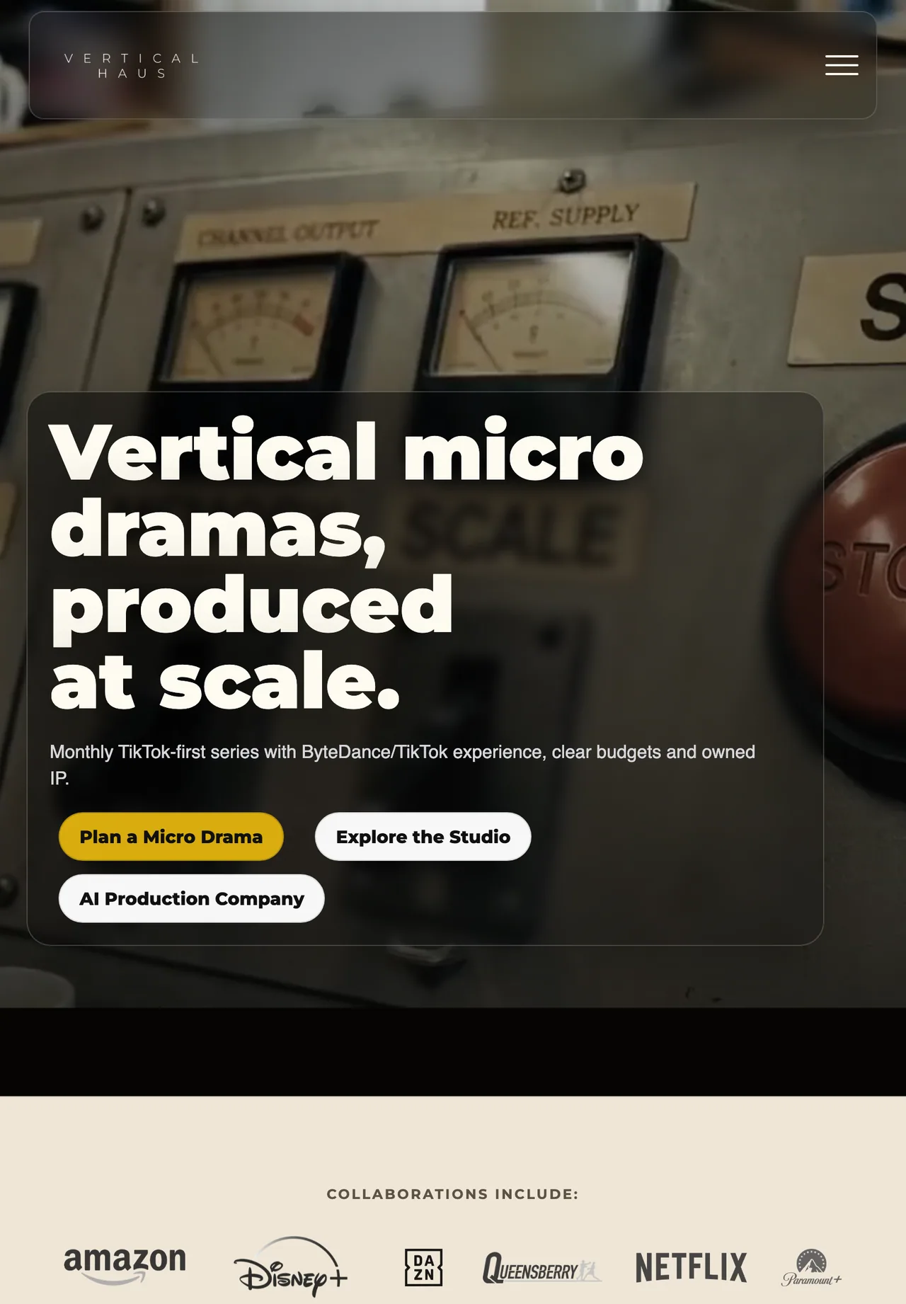 Vertical Haus website adapted for iPad.